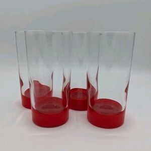 Vintage 4 Culver Red Dipped Bottom Glass Tumblers Highballs Barware Cocktails